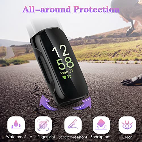 FINTIE 3 Pack Case Compatible with Fitbit Inspire 3 2 HR, Flexible Soft Full-Around watch Screen Protector TPU Case Cover Bumper Shell, Black/Clear/Silver - color: Black+Clear+Silver