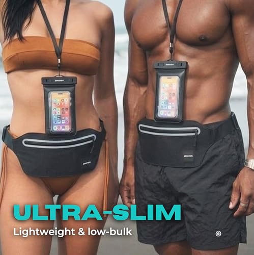Drench 100% Underwater Waterproof Fanny Pack | Submersible Waterproof Phone Pouch & Waist Pack Dry Bag for Swimming, Boating, SUP & Snorkelling | Floating Belt Bag Underwater Phone Case | iPhone - color: Black