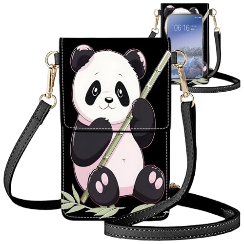 for Women Cell Phone Purse,with Touchscreen Cell Phone Purse,PU Leather Shoulder Bag Waterproof Phone Wallet Case with Clear Touch Screen Window up to 6.7 inch Smartphone, - color: Black and Pink Panda -248
