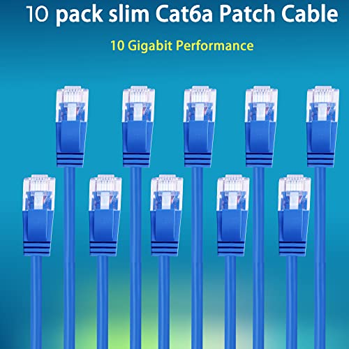 Rapink Patch Cables Cat6a 35ft (10 Pack) Slim, Cat6a Ethernet Patch Cable 10G Support, Snagless Cat 6 Patch Cable for Patch Panel to Switch, Flexiable Cat 6a Ethernet Cable with Gold Plated - size: 35ft