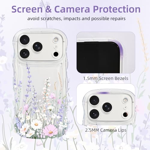 AULEEP for iPhone 17 Pro Case, Clear Cute Phone Case Floral with Curly Wave Frame Shape Design, Slim Soft Shockproof TPU Protective Phone Cover for Women, Wavy Case Girly for iPhone 17 Pro 6.3" - size: iPhone 17 Pro