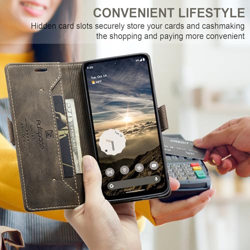 HAII Case for Google Pixel 10a 6.3",PU Leather Folio Flip Wallet Case with Card Holster Stand Kickstand Magnetic Closure Shockproof Phone Cover for Google Pixel 10a (Coffee) - color: Coffee