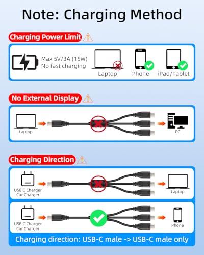 USB C Multi Charging Cable 30cm, 5V/3A USB C Splitter 1 in 3 Out, Type C Splitter Cable Male to 3 Male, Supports Data Sync & Charging for Phones, Tablets, Cameras, Power Banks (2Pack) - style: Type-C male to 3 Type-C male 30cm