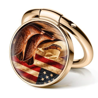 Cell Phone Ring Holder, Cute Metal Phone Grip Stand Finger Ring Kickstand, Flexible 360°Rotation Phone Tablet Case Accessories Compatible with Most Phones Cowboy Boots Amercian Flag - color: Cowboy Boots Amercian Flag