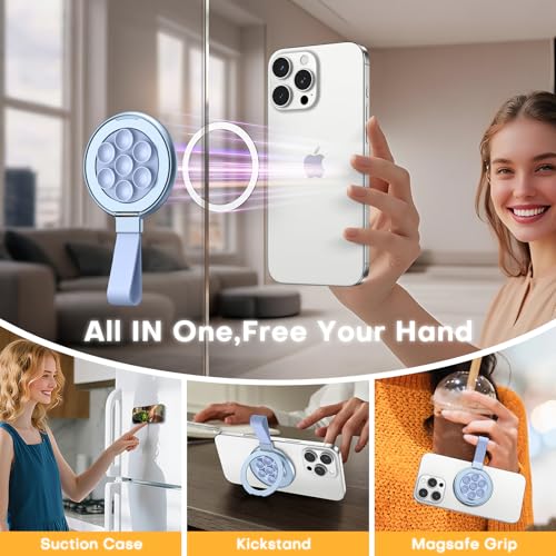TAURI for Magsafe Suction Phone Grip - Universal Magnetic Suction Grip, 360° Rotating Hands-Free Holder, Silicone Suction Grip for iPhone 17 Pro Max/16/Android/S25,Blue - color: Blue
