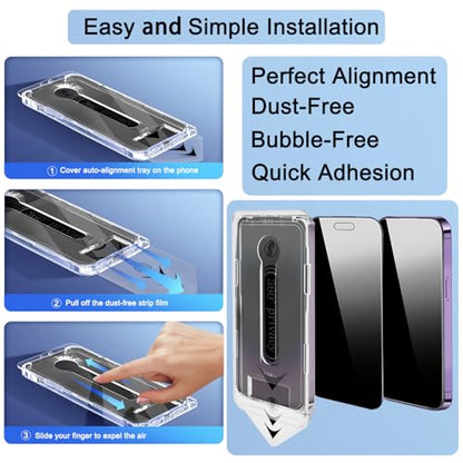 2 Pack 360 Degree Privacy Screen Protector for iPhone 17 Pro, [Auto-Alignment, Auto-Dust Removal] Easy Installation Full Coverage 4-Way Anti-Spy Tempered Glass Film - size: For iPhone 17 Pro-6.3 Inches