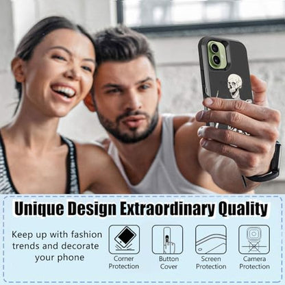 for iPhone 17 Case with Screen Protector Rock and Roll Skeleton Cool Design, Full Body Rugged Heavy Duty Shockproof Protective Phone Case for iPhone 17, Gothic Skull - color: Gray Black