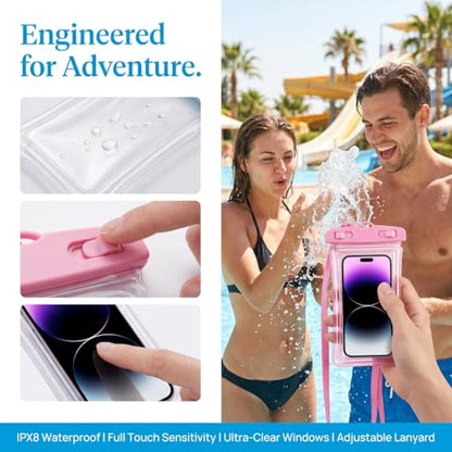 Waterproof Phone Pouch Case-[2 Pack][Easy Lock & Heavy Duty] IPX8 Water Proof Cell Phone Dry Bag for Beach,Swim Protector for iPhone 17 16 15 14 13 12 11 Pro Max Plus, Galaxy S25,7.2",Blue and Pink