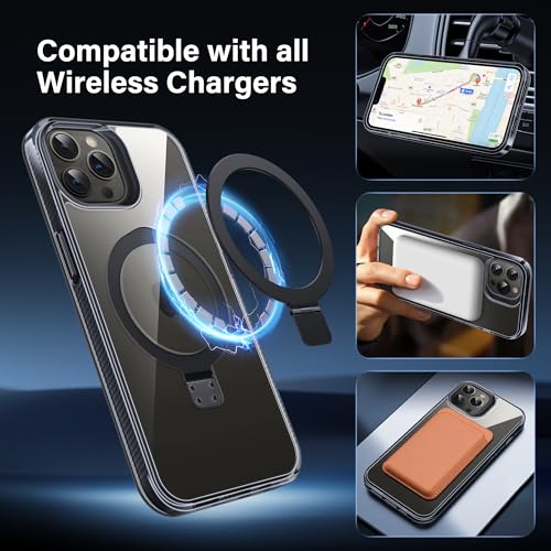 Magnetic Case for iPhone 13 Pro Max - [Built-in Invisible Stand] [Compatible with MagSafe] [Military Grade Drop Protection] Anti-Yellowing Hard Back Silicone Edge Cover, 6.7", Clear Black - color: Clear Black, size: iPhone 13 Pro Max 6.7''
