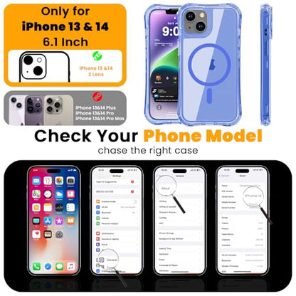 WRJ Magnetic Clear for iPhone 13 Case,iPhone 14 Case,[Compatible with MagSafe][Military Grade Drop Protection] Transparent Full Body Shockproof Protective Phone Case-Ultramarine - color: Ultramarine, style: Transparent