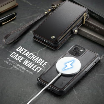 for iPhone 14 Plus - Phone Case Wallet Magnetic Detachable, Black - color: Black, size: iPhone 14 Plus