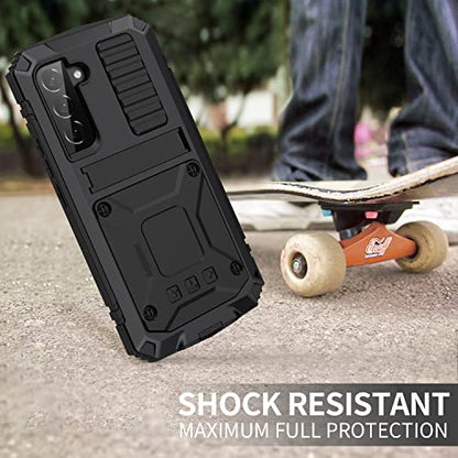 Simicoo Samsung Galaxy S22 Plus Aluminum Metal Bumper Silicone Case with Stand, Water Resistant, Heavy Duty Rugged, Built-in Screen Protector, Black - color: Black, size: S22 Plus