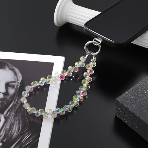 richginker Crystal Beaded Phone Wrist Strap with Tether Tab, Crystal AB - color: Crystal AB