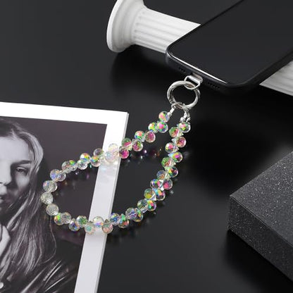 richginker Crystal Beaded Phone Wrist Strap with Tether Tab, Crystal AB - color: Crystal AB