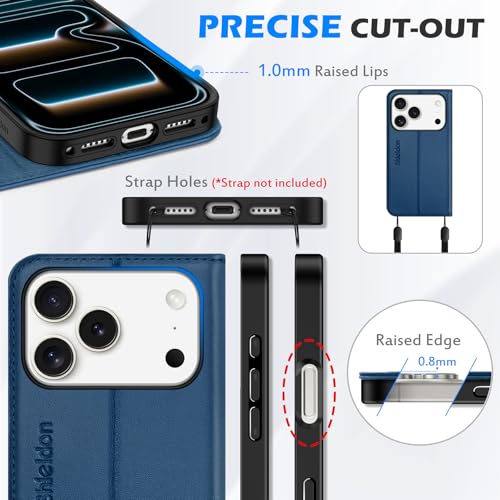 SHIELDON Genuine Leather Case Wallet for iPhone 17 Pro 6.3", Royal Blue | Flip Magnetic Cover, RFID Blocking, Credit Card Slot, Kickstand, Book Design, Soft Shockproof Phone Shell - color: Royal Blue
