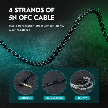 CCZ BC01 PRO in Ear Monitor Headphones, 1BA 1DD Hybrid Driver Wired Gaming Earbuds, Deep Bass Sound Wired Ear buds, HiFi IEM for Gaming Video Calling Singer Musician Drummer (without mic, Dark Black) - color: Dark Black, style: without mic