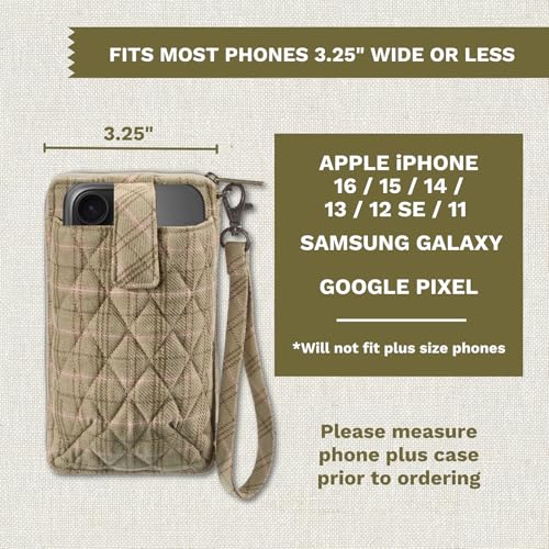 Bella Taylor Cell Phone Wristlet, Quilted Phone Wallet for Women | Lightweight, RFID blocking, phone pocket, built-in wallet, card organizer, coin pocket, secure zipper, quality construction - color: Willow Plaid