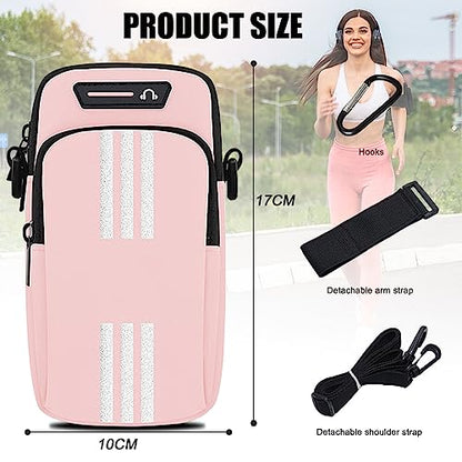 Phone Holder for Running Armband Cell Phone Crossbody Bags for Women Kids,iPhone 17 16 15 14 13 12 11 Pro Max Xs 16e Xr X Plus SE Mini Pouch,Galaxy S26 S25 S24 Ultra Note 20 Key Arm Bag Bands - color: 02-Pink with Crossbody Strap&Hook