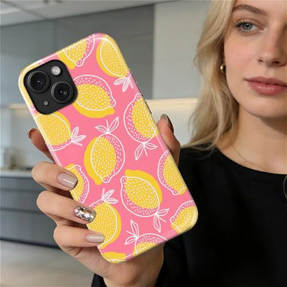 Magnetic for iPhone 14 Plus Case,[Compatible with Magsafe] Dual Layer Protective Heavy Duty Shockproof Rugged Drop Protection Bumper Hybrid Case - Pink Yellow Lemon - color: Pink Yellow Lemon, size: iPhone 14 Plus