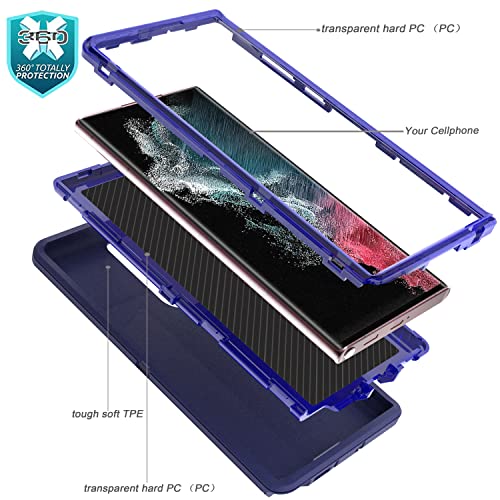 YmhxcY for S22 Ultra Case, Drop Proof 3-Layer Durable Cover/Shockproof Armor Drop Protection/Solid Rubber Protective Matte Cover for Galaxy S22 Ultra 6.8”-Sapphire Blue/Dark Blue - color: Sapphire blue and Dark blue