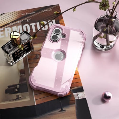 IDweel for iPhone 17 Case with Screen Protector for Women, 3 in 1 Shockproof Slim Fit Hybrid Heavy Duty Hard PC Cover Soft Silicone Bumper Full Body Anti-Fingerprint Case, Glitter Pink - color: Glitter Pink