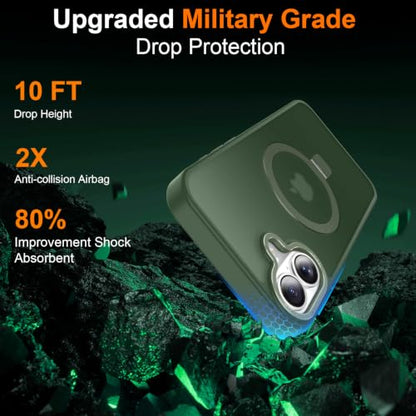 Magnetic for iPhone 16 Plus Case with Ring Stand, Midnight Green | Invisible Magnetic Kickstand, 10FT Drop Protection Shockproof, Velvety Touch, Slim Translucent Matte Back - color: Midnight Green, size: Iphone 16 Plus 6.7 inches