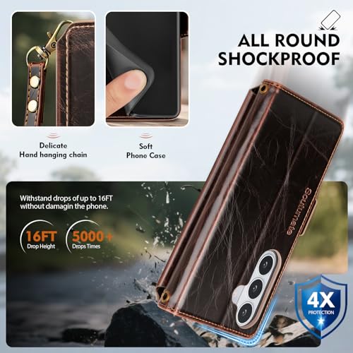 for Samsung Galaxy S26 Wallet Case with Card Holder RFID Blocking PU Leather Zipper Phone Case Flip Folio Protective Cover Wrist Strap Credit Card Slots Kickstand Men Women,Coffee - color: Coffee, size: Samsung Galaxy S26 - 6.3"