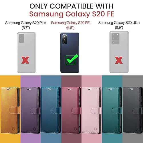 FLIPALM Wallet Case for Samsung Galaxy S20 FE 5G, Blue-Green | Card Holder, RFID Blocking, PU Leather Folio Flip, Kickstand, Protective Shockproof Cover - color: Blue-Green
