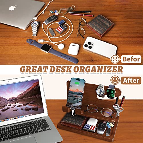 Wood Phone Docking Station - Nightstand Charging Organizer and Cell Phone Stand - Bedside Gift for Men