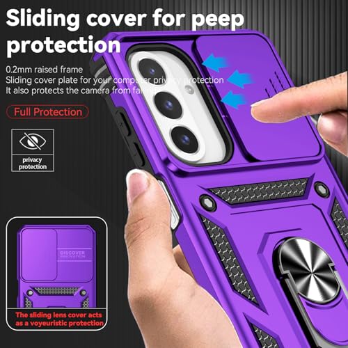 for Samsung Galaxy A17 / Galaxy A26 5G Case, with Slide Camera Cover HD Screen Protector [Military Grade Drop Tested] Ring Holder Kickstand Protective Phone Case for Samsung Galaxy A17, Purple - color: Purple w/ Slide Camera 2nd gen. Military Grade