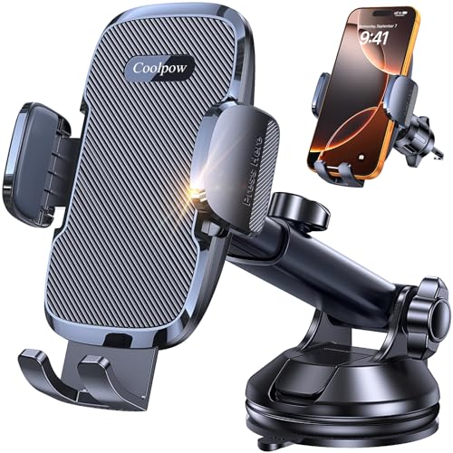 Coolpow Car Phone Holder Mount【Strongest Suction】 Universal 360° Dashboard Phone Holder for Car Jeep Truck Phone Mount Cell Phone Holders for Your Car Gifts for Mothers Day Him Her for iPhone Samsung