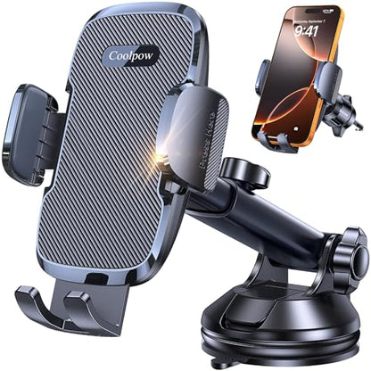 Coolpow Car Phone Holder Mount【Strongest Suction】 Universal 360° Dashboard Phone Holder for Car Jeep Truck Phone Mount Cell Phone Holders for Your Car Gifts for Mothers Day Him Her for iPhone Samsung