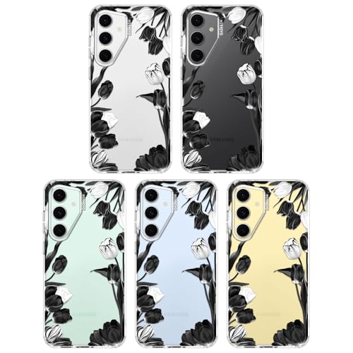 MOSNOVO Case for Samsung Galaxy S24 FE, [Buffertech 6.6ft Military-Grade Drop Protection] [Anti Peel Off Tech] Clear TPU Bumper Phone Case Cover Design - Black White Tulips - color: Clear - Black White Tulips, size: Samsung Galaxy S24 FE