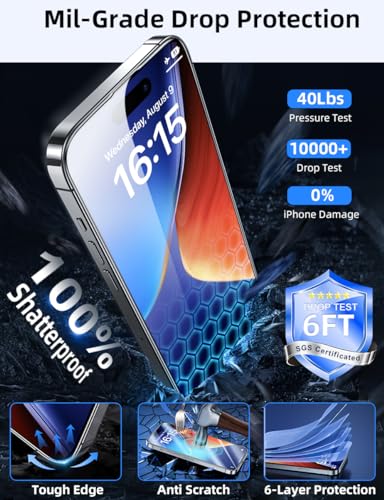 ruwa Privacy Screen Protector for iPhone 15/16 [6.1 Inch][3-Pack] Anti-Peep Tempered Glass Film with Easy Installation Frame, 9H Hardness, Scratch Resistant - size: for iPhone 15/16-6.1 inch 3-Pack
