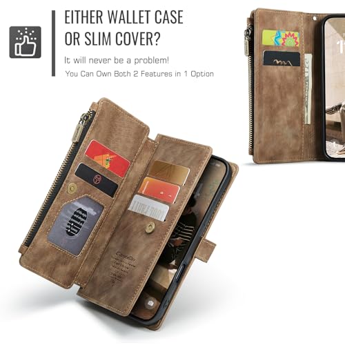 Compatible with iPhone 17 Wallet Case with Card Holder Kickstand Magnetic Zipper Pocket Lanyard Strap Wristlet,Leather Flip Case Wallet for iPhone 17 6.3 Inch (Brown) - color: Brown, size: iPhone 17 6.3 Inch