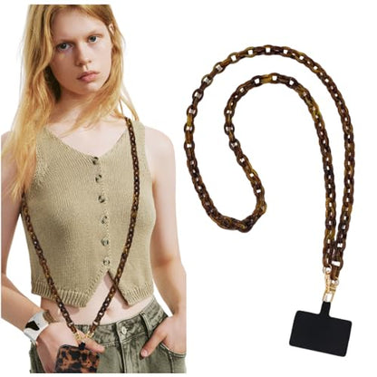 Phone Crossbody Chain Cellphone Lanyard, Acrylic Shouder Strap Universal Lanyard Chain with Tether Patches Compatible with Most Phones Bag Purse (coffee - color: U