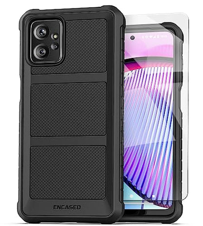 Encased Rugged Belt Case for Moto G Power 5G 2023, Full Body Protective Case with Tempered Screen Protector and Holster Clip (Black) - size: 2023