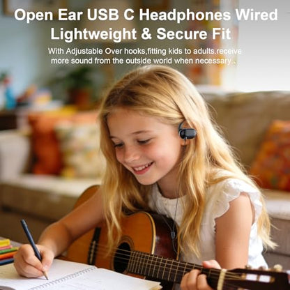 USB C Earbuds Wired Open Ear Headphones for iPhone 17 18 Pro Max 16 15 - color: Black