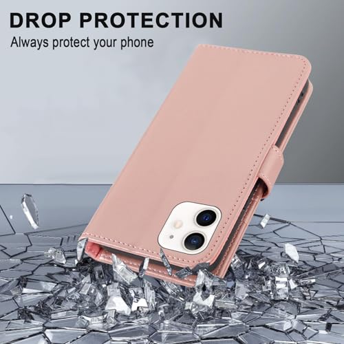 MONASAY Wallet Case Compatible for iPhone 12 mini 5G 5.4-inch,[Glass Screen Protector Included] [RFID Blocking] Flip Folio Leather Cell Phone Cover with Credit Card Holder, Rosegold - color: Rosegold