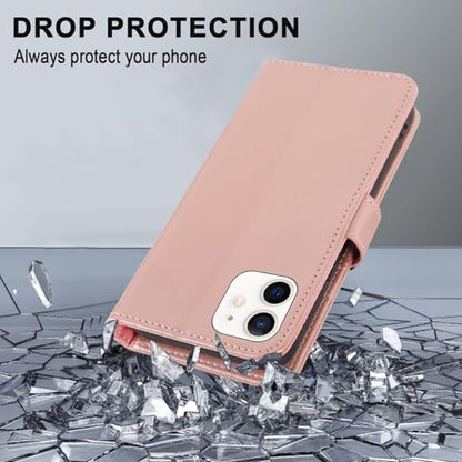 MONASAY Wallet Case Compatible for iPhone 12 mini 5G 5.4-inch,[Glass Screen Protector Included] [RFID Blocking] Flip Folio Leather Cell Phone Cover with Credit Card Holder, Rosegold - color: Rosegold