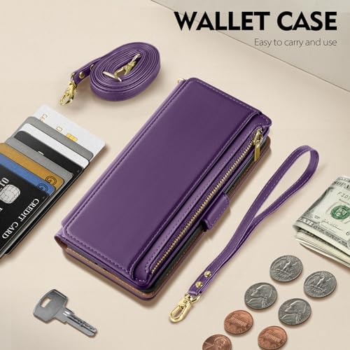 Antsturdy Crossbody Phone Wallet Case for iPhone 13 Pro,Purple | RFID Blocking,PU Leather Flip Cover,Kickstand,with Credit Card Holder,Wrist Strap Lanyard & Handbag Purse,for Women & Men - color: (Crossbody) - Purple