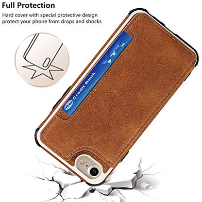 iCoverCase Compatible with iPhone SE(2022)/SE(2020)/7/8/6/6s Wallet Case with Card Slots Holder and Wrist Strap Premium PU Leather Kickstand Magnetic Clasp Shockproof Flip Cover Case (Khaki) - color: Khaki