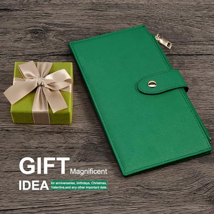 Travelambo RFID Wallet Women Large Size Bifold Multi Card Wallet Case with Zipper Pocke Credit Card Holder for Women - color: Green