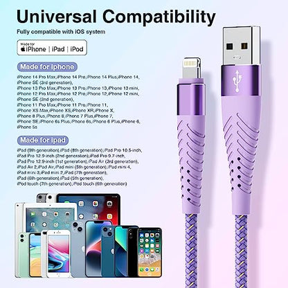 iPhone Charger Fast Charging Lightning Cable 6FT 3Pack[Apple MFi Certified] Long iPhone Charger Cord Nylon Braided USB Cable Compatible with iPhone 14/13/12 Pro Max/12Pro/11 - size: 6FT
