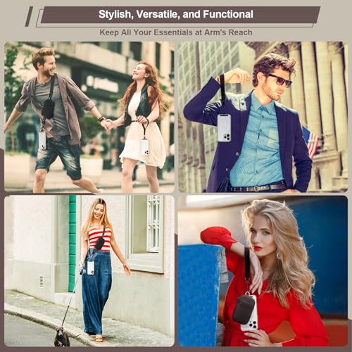 YFWE Clip and Go Strap for Phone With Wallet Crossbody (Detachable RFID Wallet) - Adjustable Phone Strap w/Soft Silicone Pad, Universal Phone Lanyard with 360° Rotatable Tether Tabs for All Phones - color: 1-black