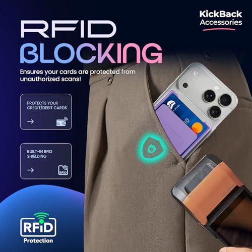 Slim Adhesive Cell Phone Wallet with Built-in Metal Plate - RFID Blocking Credit Card Holder for Phone Case - Plastic Wallet for Phone Holds 3 Cards Securely (Purple) - color: Lavender