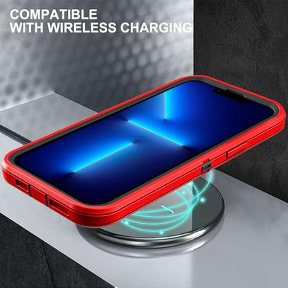 YKHJKLEC for iPhone 13 Pro Max Case, Military Grade 3 in 1 Heavy Duty Shockproof/Drop Proof/Dust Proof Case with 2Pcs Tempered Glass Screen Protector (Red/Black) - color: Red/Black