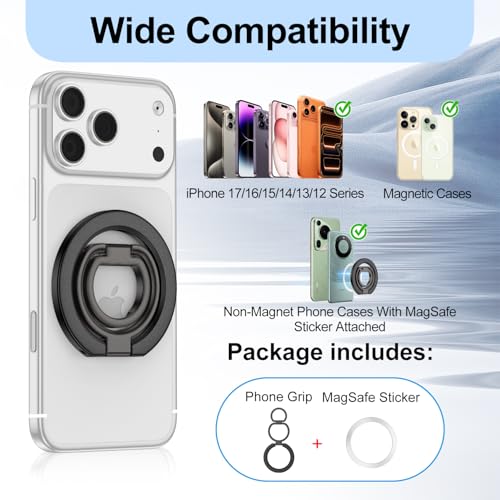 Magnetic Phone Finger Ring Grip Holder for MagSafe Two-Sided Magnet Stand - color: Black