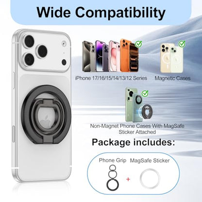 Magnetic Phone Finger Ring Grip Holder for MagSafe Two-Sided Magnet Stand - color: Black