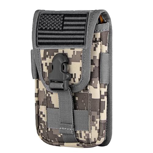 Tactical Phone Holster Pouch Case, Molle Gadget Bag Molle Attachment Belt Holder Waist Bag for 4.7"-6.9" with US Flag Patch for iPhone 18 Pro Max/17 Pro/16 Pro/15 Pro - color: Gray Camo